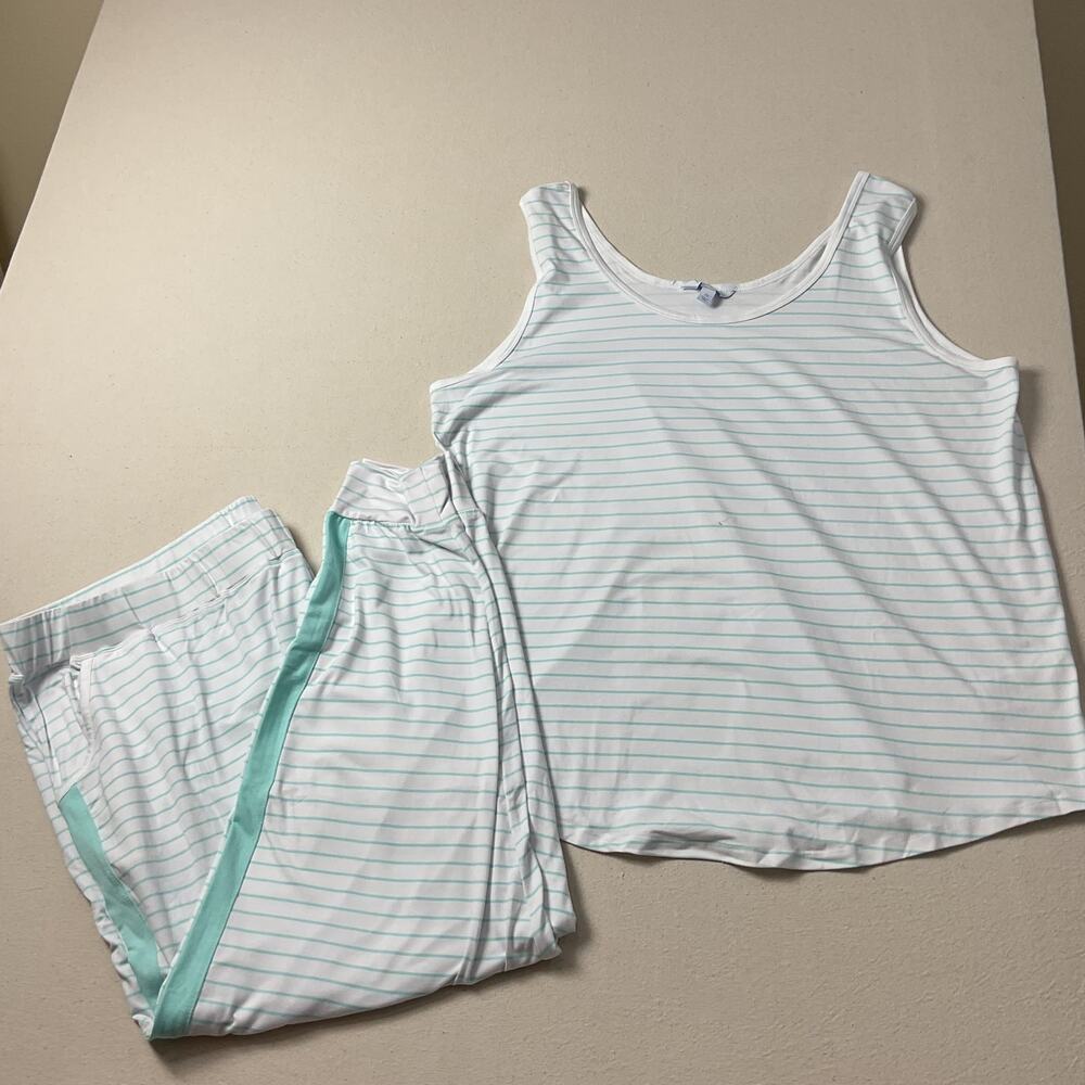 Pajamagram Womens Size 2X Blue Striped Soft Tank Top And Pants